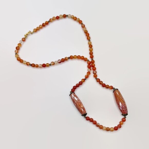 Vintage Necklace, Carnelian, Snakeskin Agate, Vintage, Art Deco, Stones, 1930s - Picture 2 of 7
